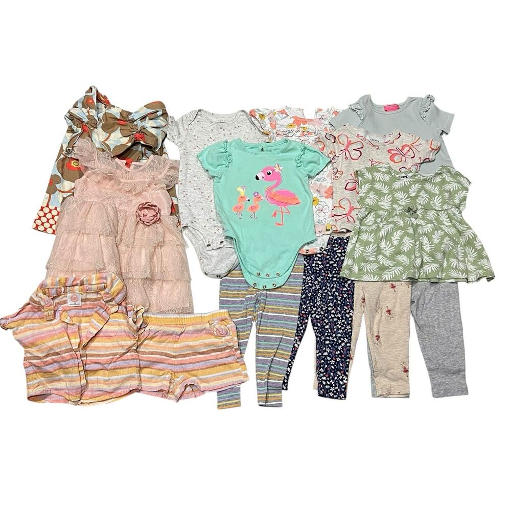 Lot of 14 pcs Girls Size 12 mo Clothes Laura Ashley pink lace dress pant tee